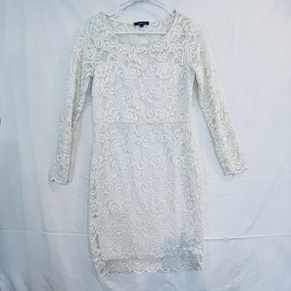 Ambiance Dress Juniors L White Lace Floral Long Sleeve Sheath Bodycon Lined
